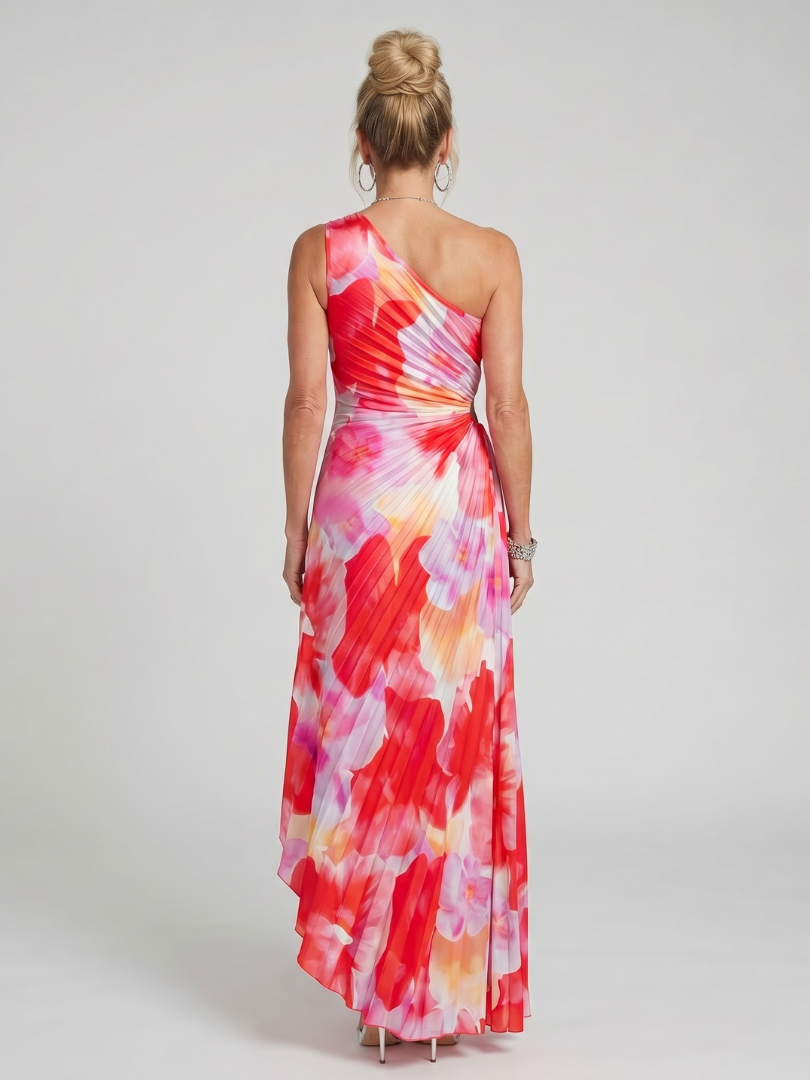 Aurora Valencia | One Shoulder Pleated Bodice Midi Dress