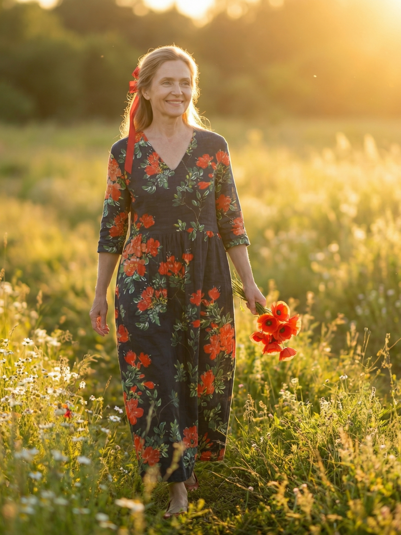Aurora Valencia | Calm Drape Floral Midi Dress