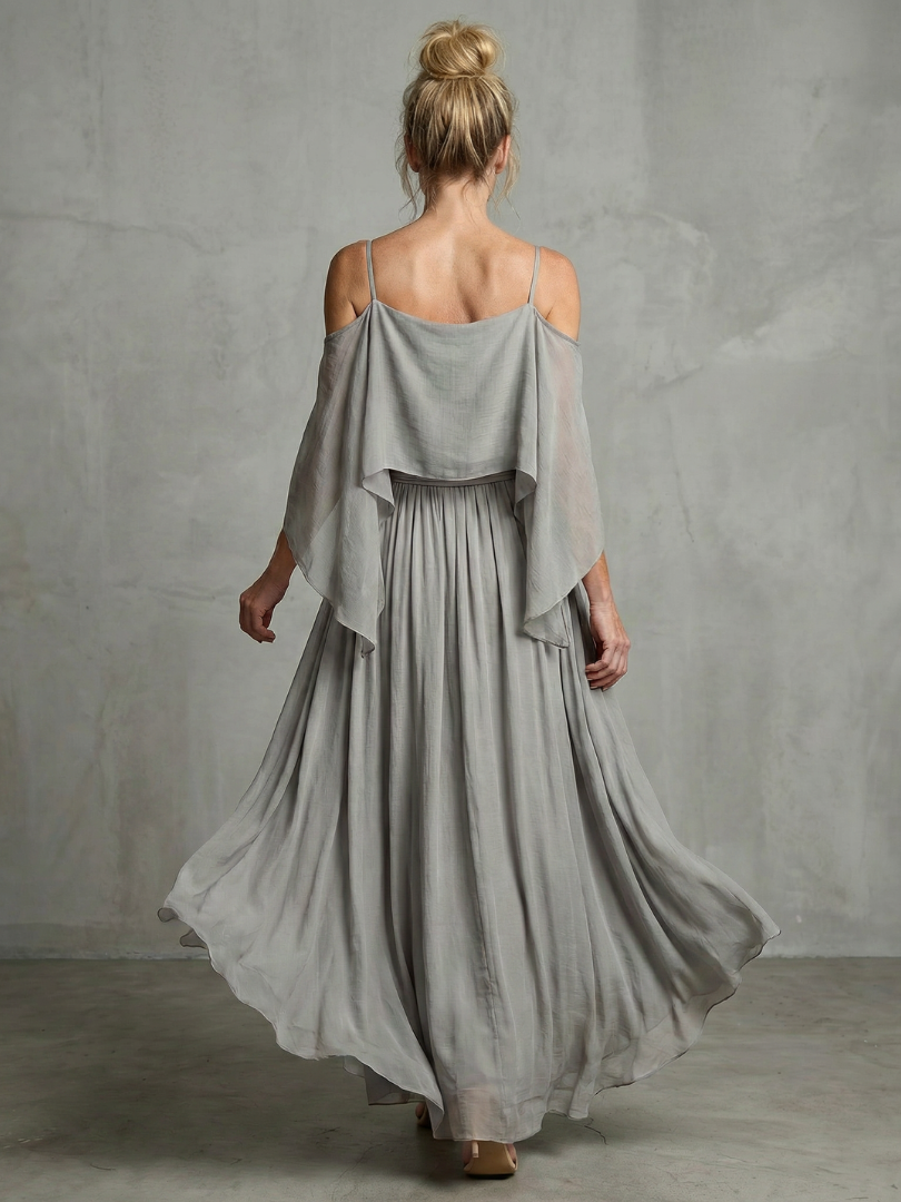 Aurora Valencia | Layered Drape Cold Shoulder Top Wide Leg Set