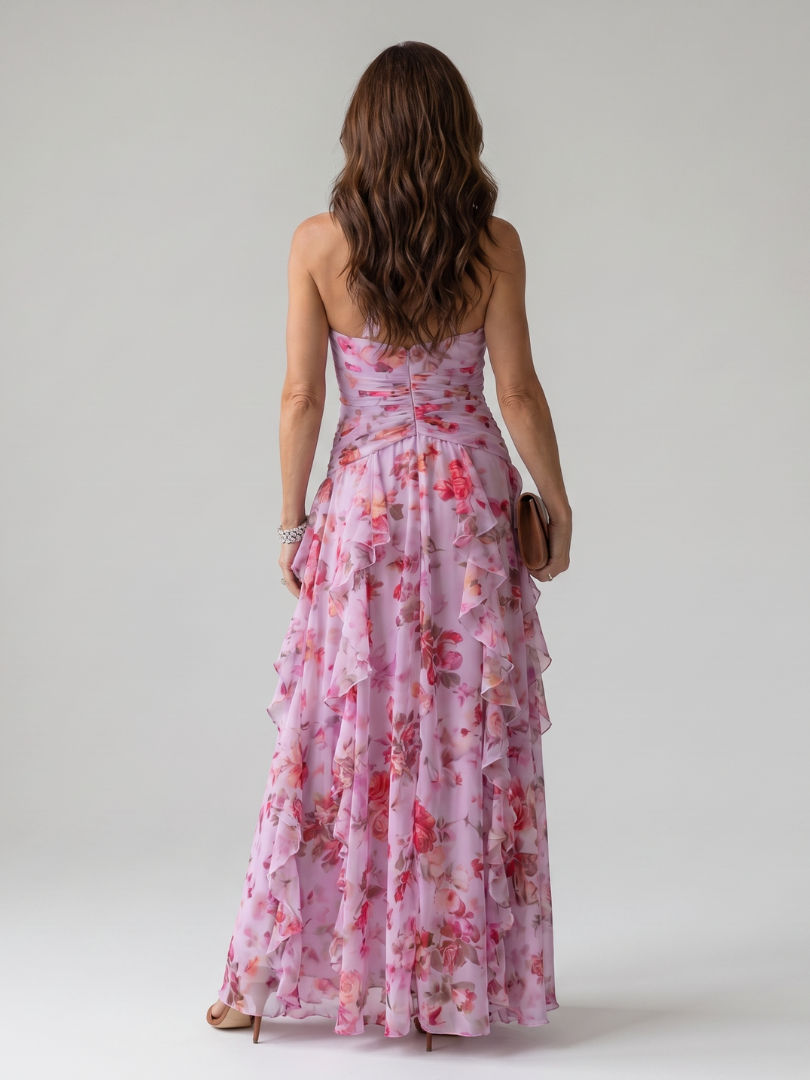 Aurora Valencia | Halter Neck Ruched Bodice Floral Maxi Dress