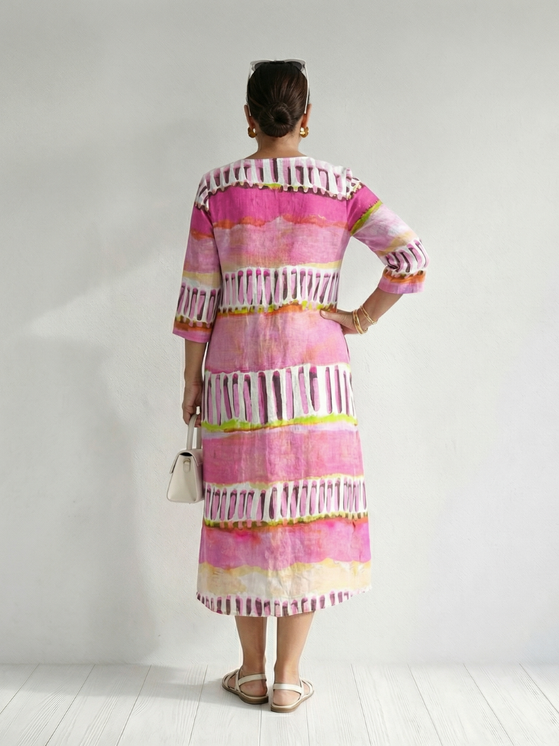 Aurora Valencia | Easy Flow Patterned Stripe Midi Dress