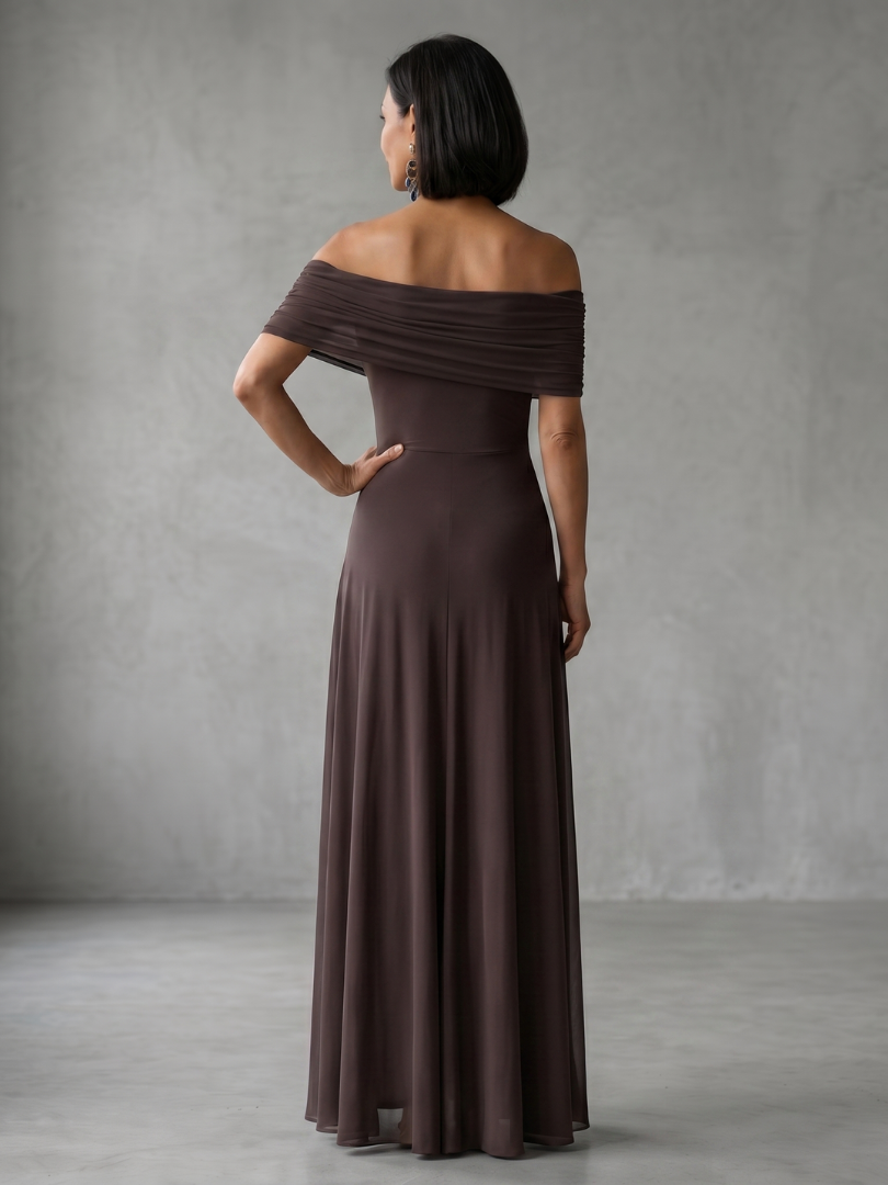 Aurora Valencia | Off Shoulder Draped Midi Dress