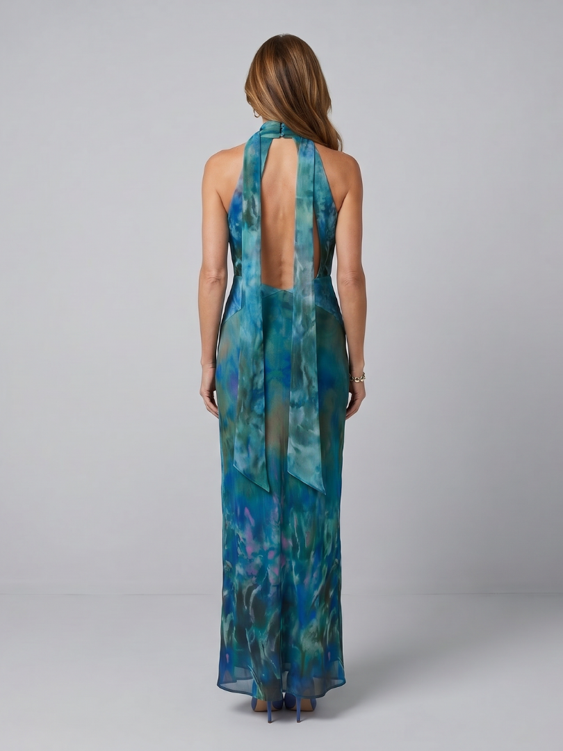 Aurora Valencia | Keyhole Halter Sleeveless Maxi Dress