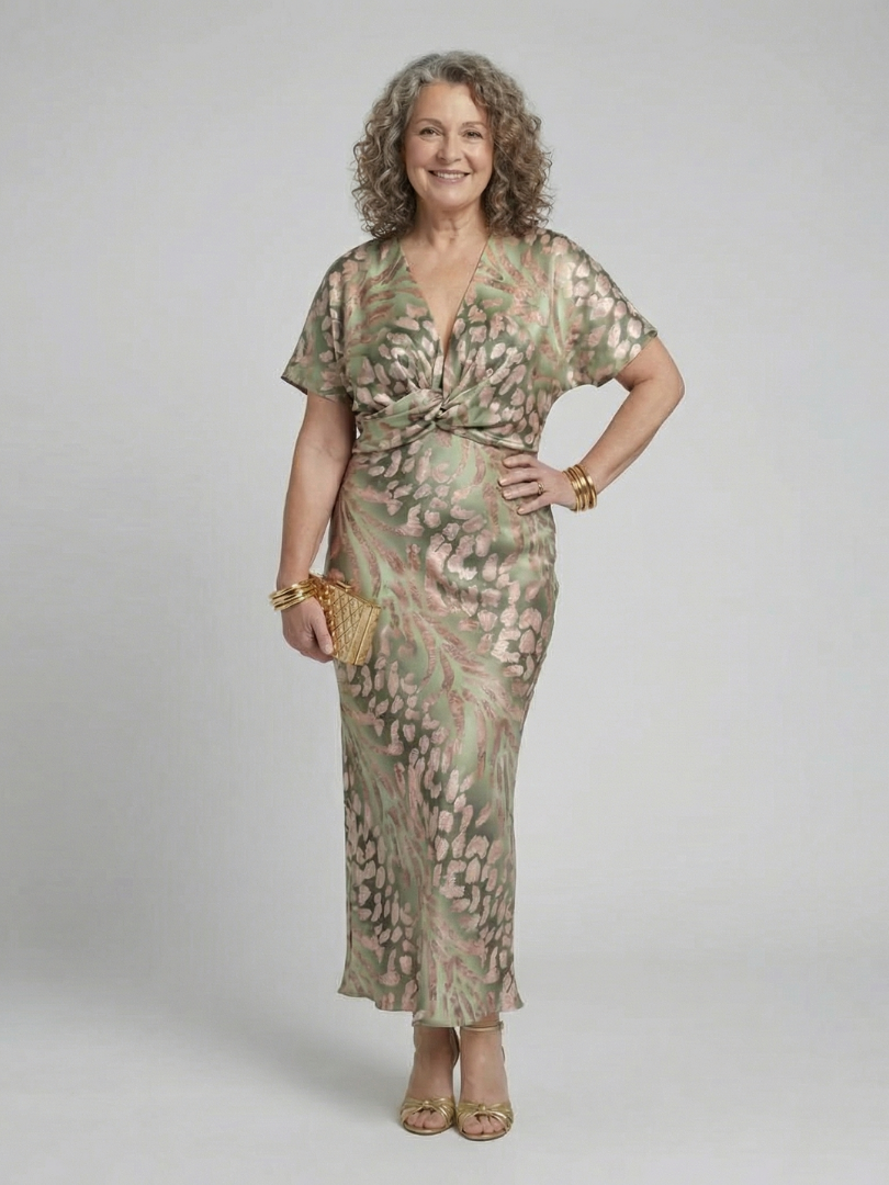 Aurora Valencia | Abstract Print V Neck Twist Waist Midi Dress