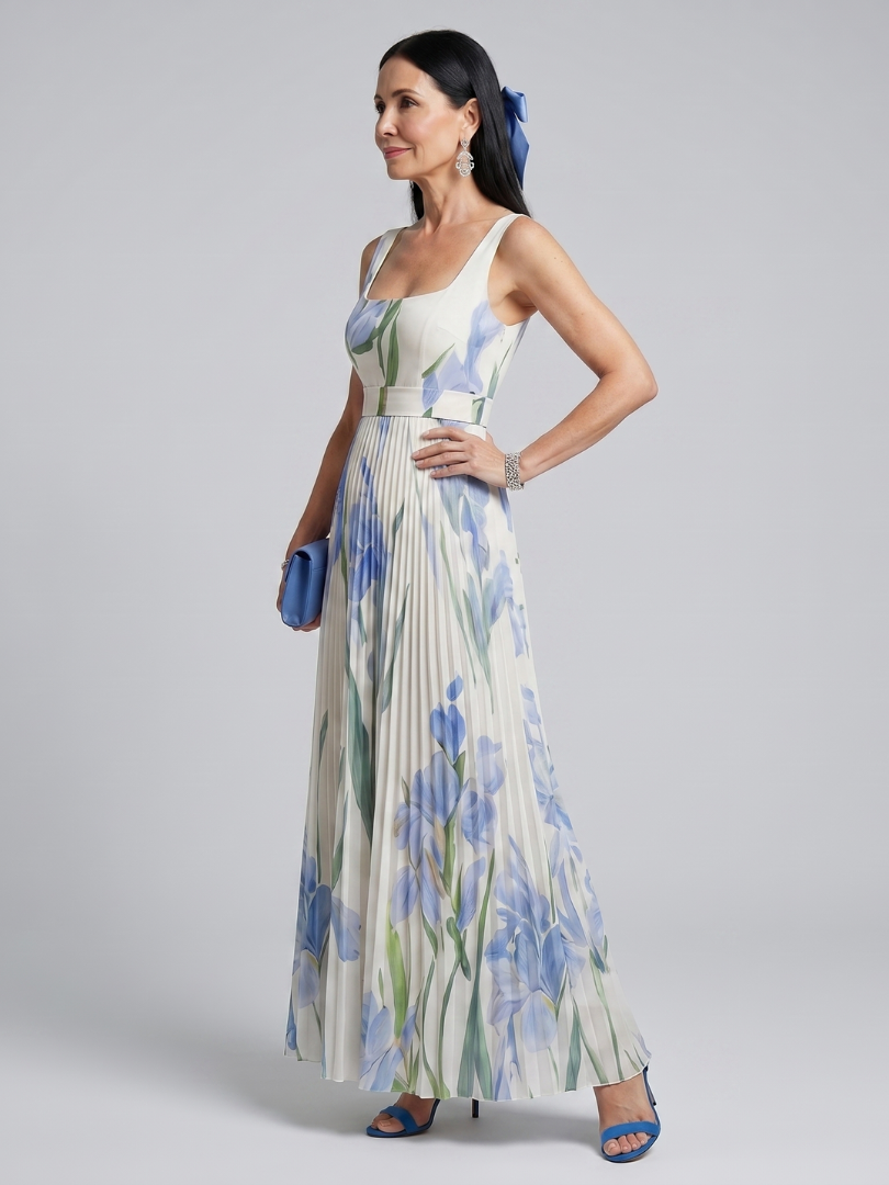 Aurora Valencia | Sleeveless Square Neck Floral Print Midi Dress