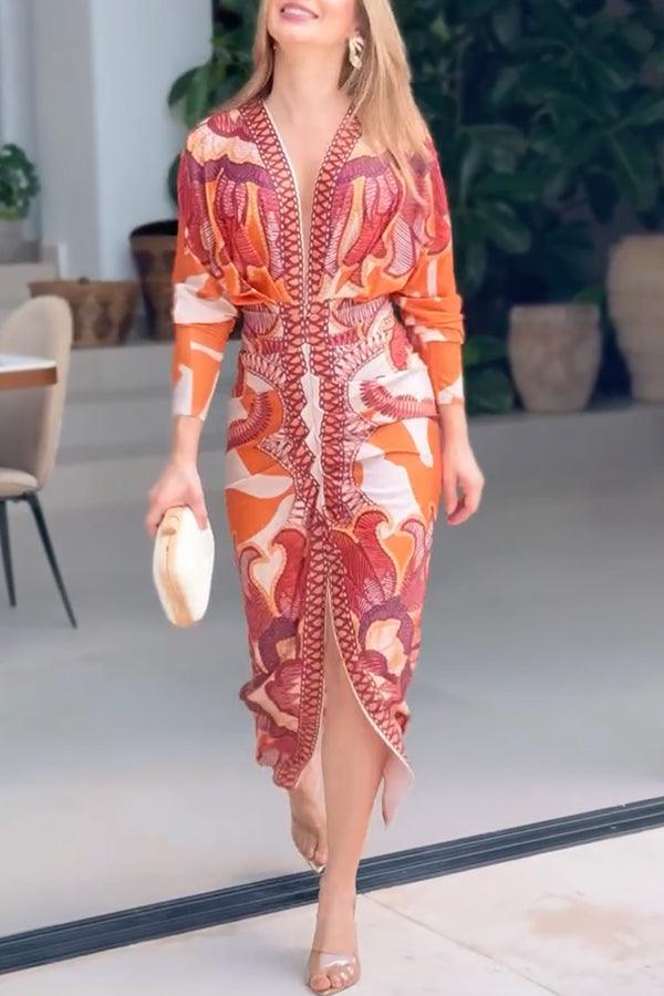 Aurora Valencia | Sun Escape Unique Print Dolman Midi Dress