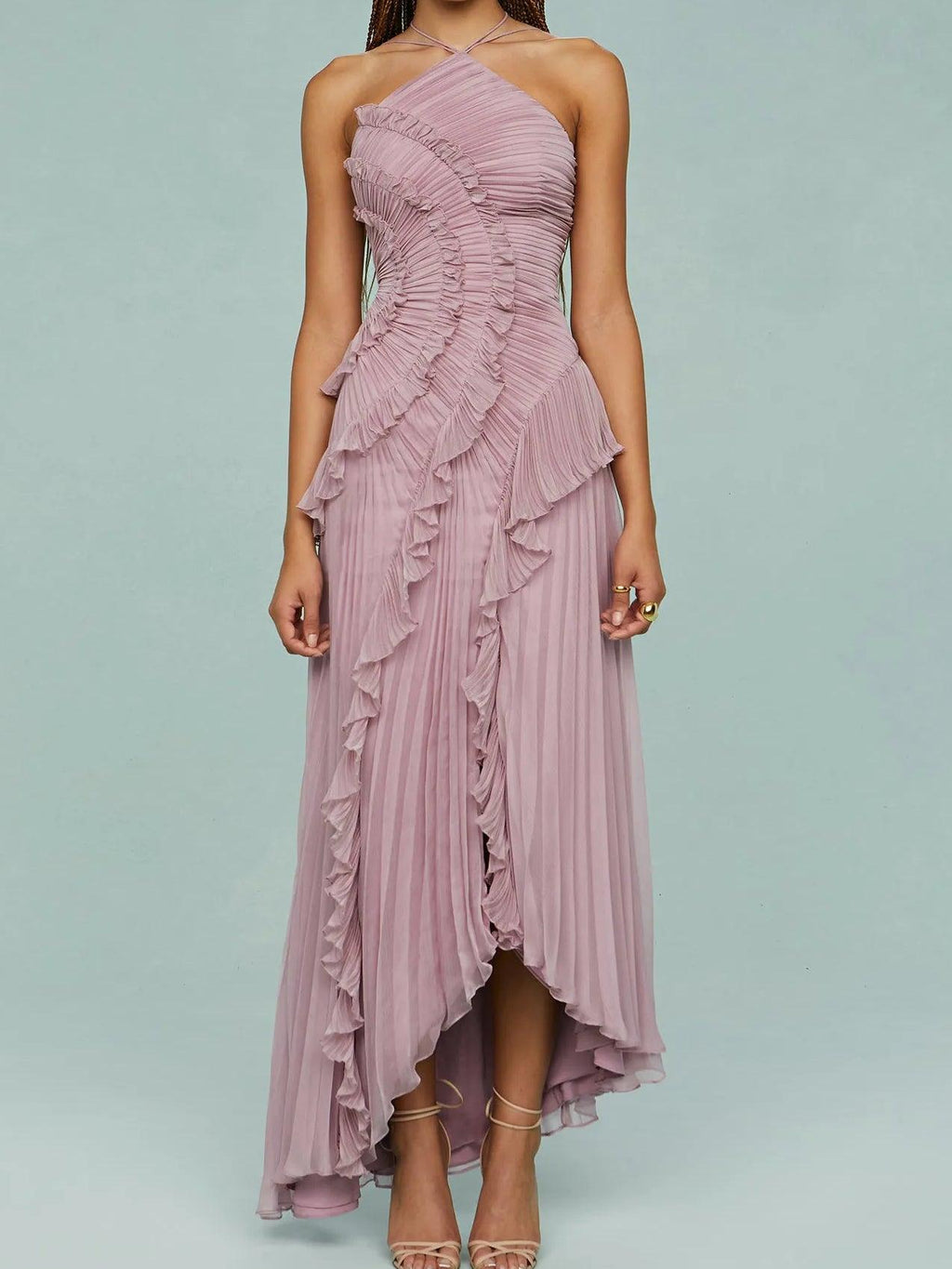 Aurora Valencia  | Pleated Suspender Long Dress With Slits Dress