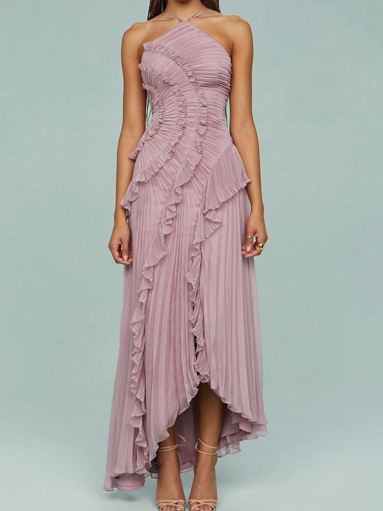 Aurora Valencia  | Pleated Suspender Long Dress With Slits Dress