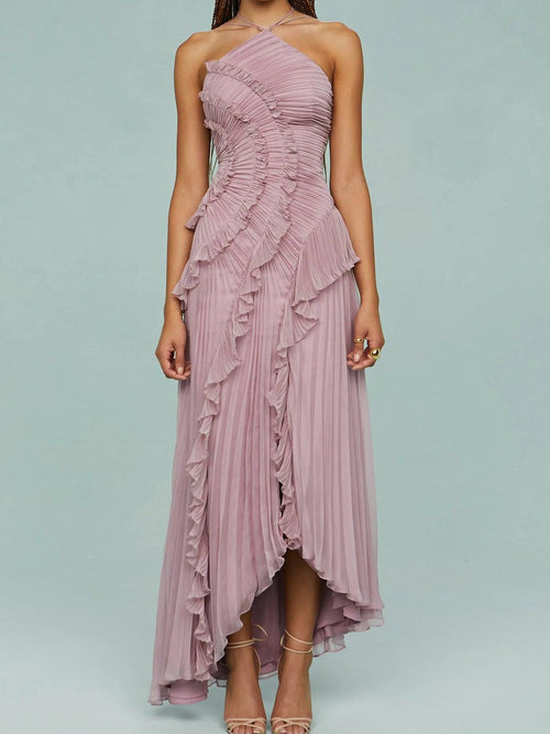 Aurora Valencia  | Pleated Suspender Long Dress With Slits Dress