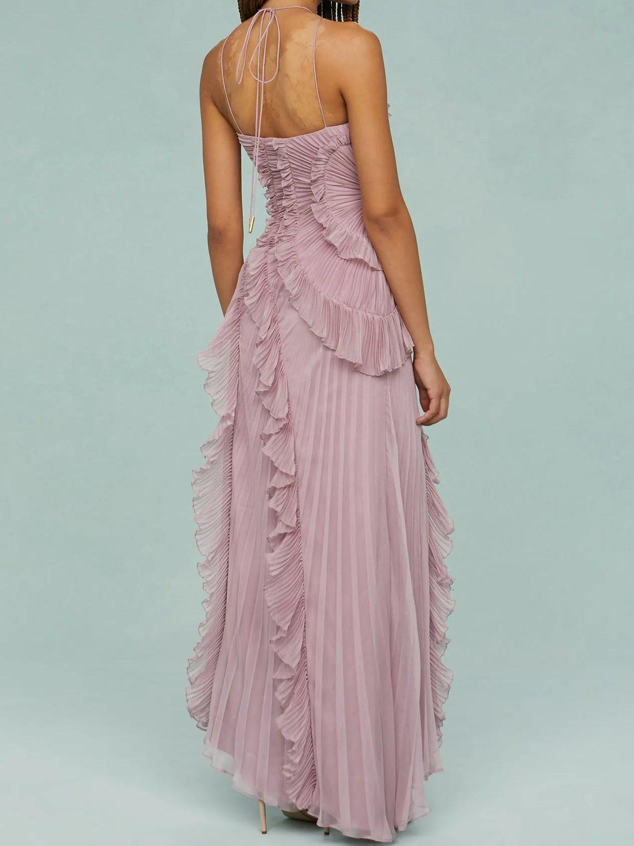 Aurora Valencia  | Pleated Suspender Long Dress With Slits Dress