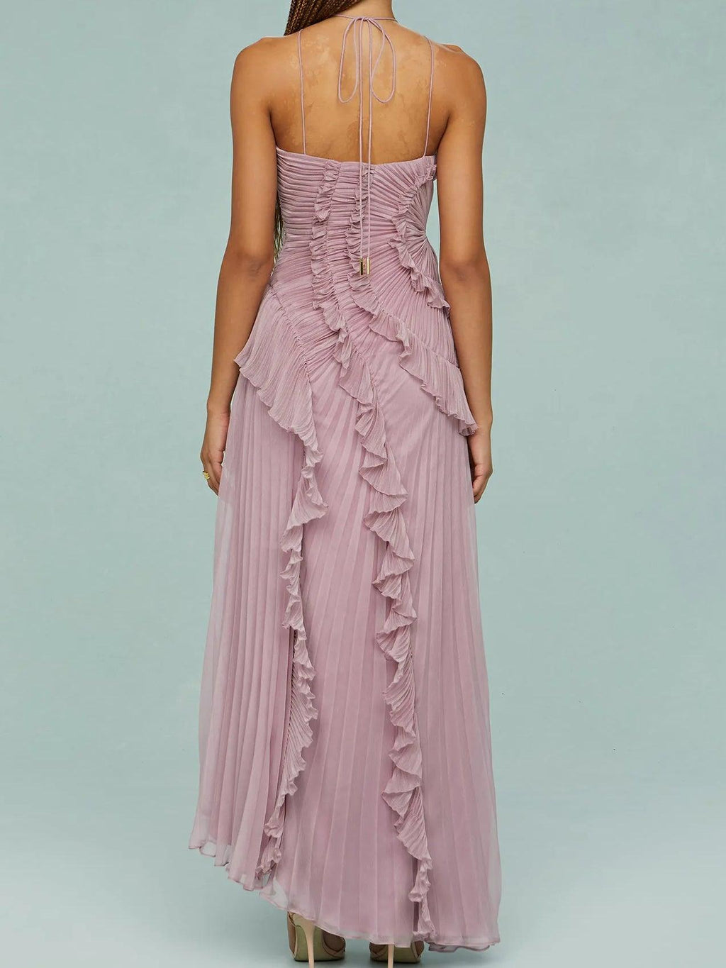 Aurora Valencia  | Pleated Suspender Long Dress With Slits Dress