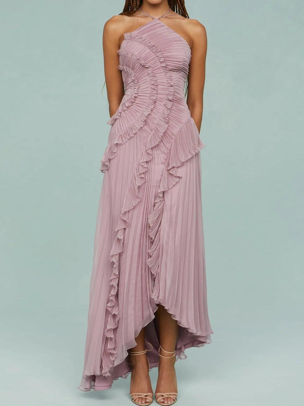 Aurora Valencia  | Pleated Suspender Long Dress With Slits Dress