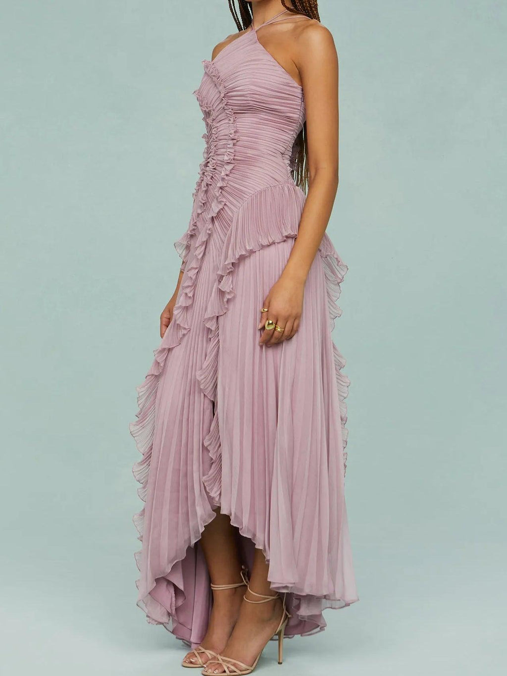 Aurora Valencia  | Pleated Suspender Long Dress With Slits Dress