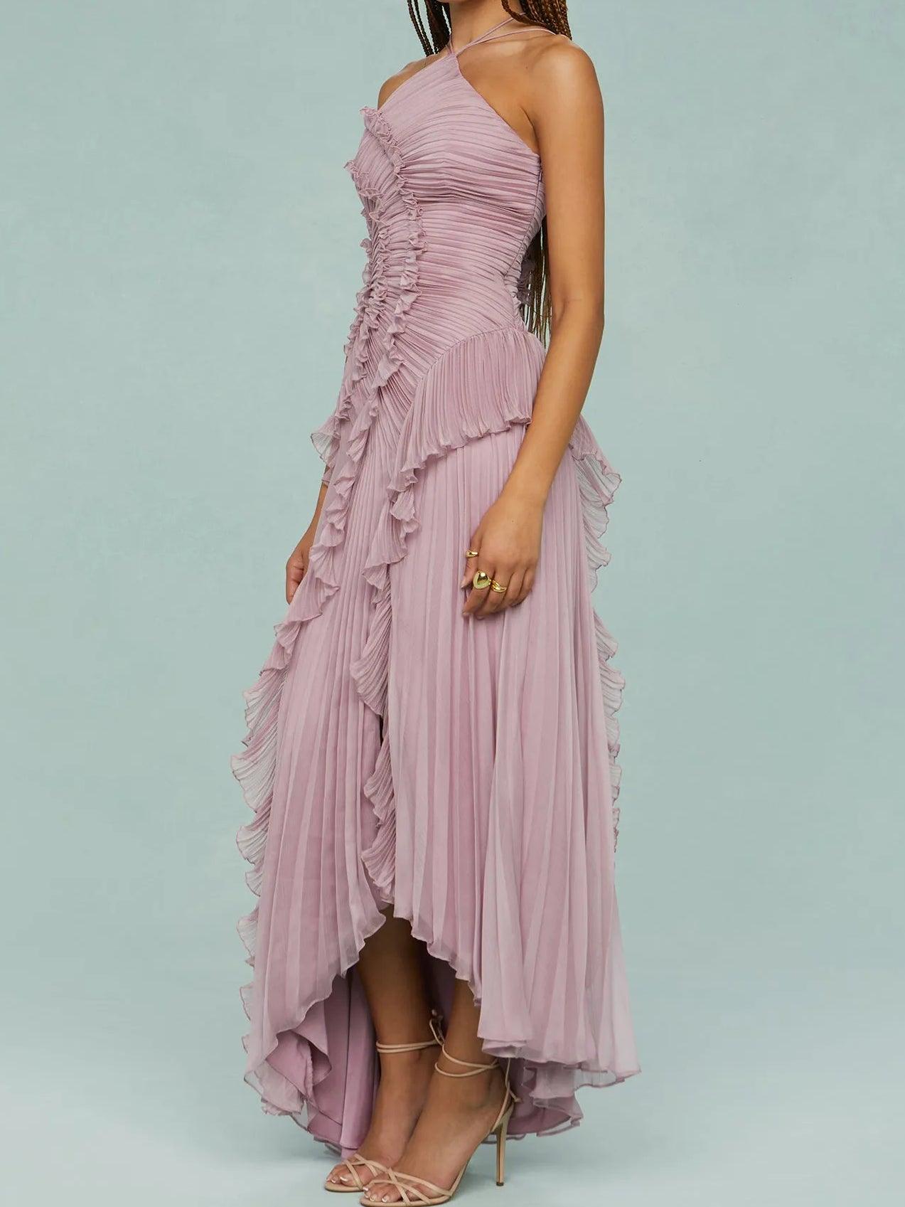 Aurora Valencia  | Pleated Suspender Long Dress With Slits Dress