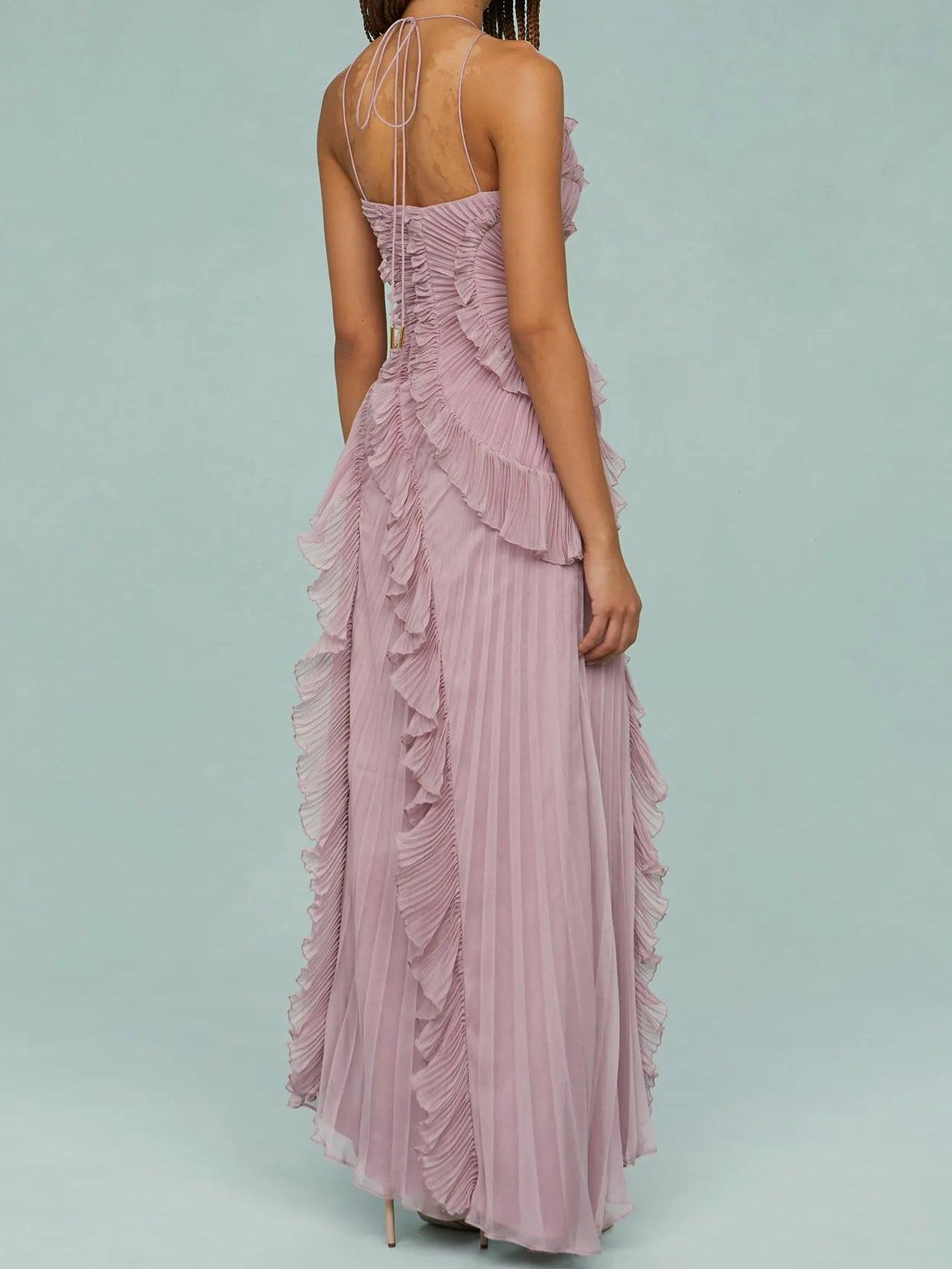 Aurora Valencia  | Pleated Suspender Long Dress With Slits Dress