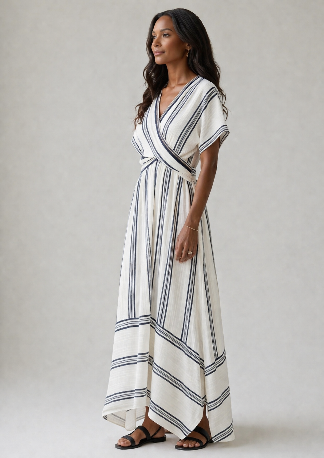 Aurora Valencia | V Neck Short Sleeve Wrap Waist Midi Dress
