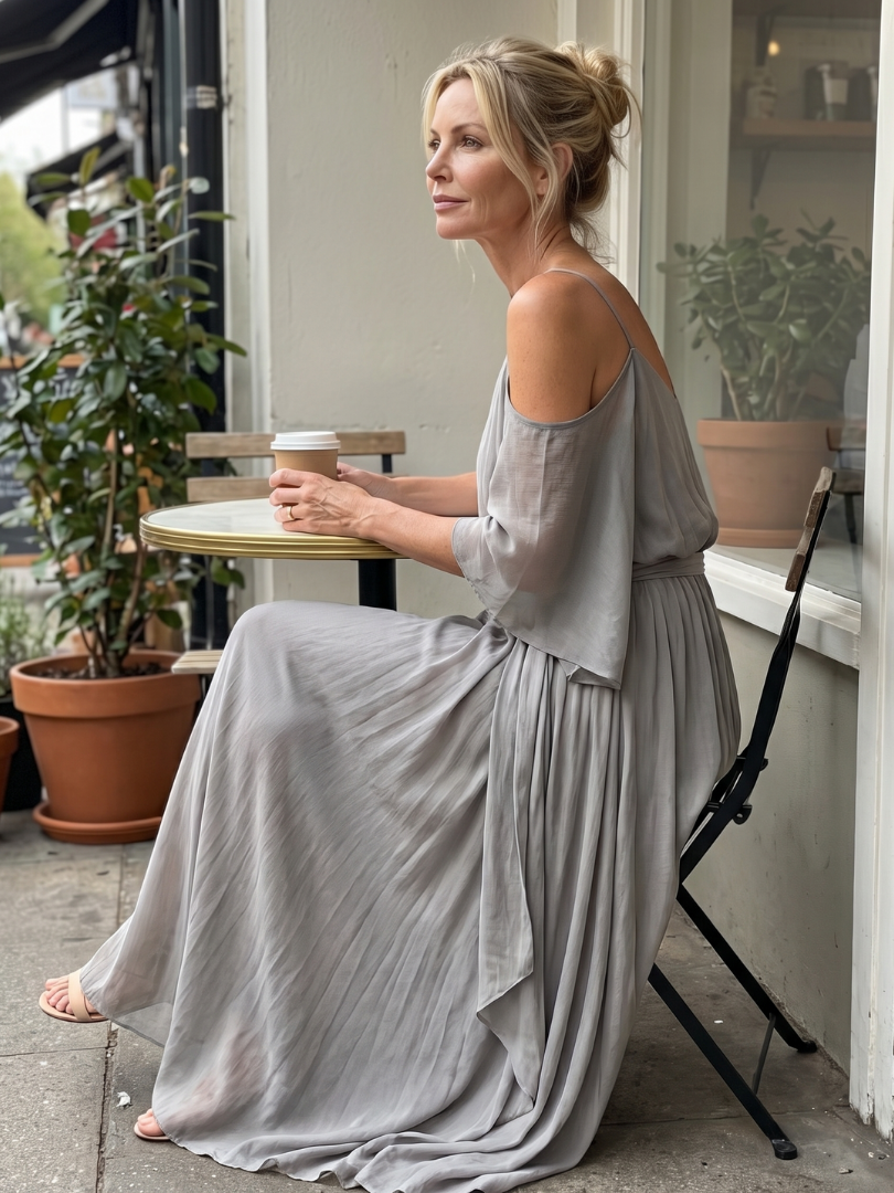 Aurora Valencia | Layered Drape Cold Shoulder Top Wide Leg Set