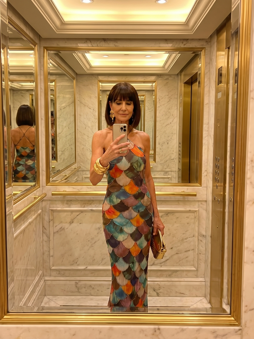 Aurora Valencia | Fitted Multicolor Scale Pattern Maxi Dress