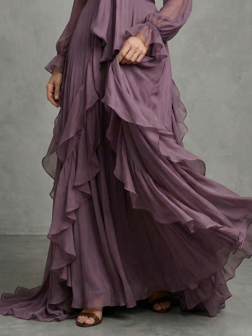 Aurora Valencia | Tie Neck Ruffle Tiered Maxi Dress