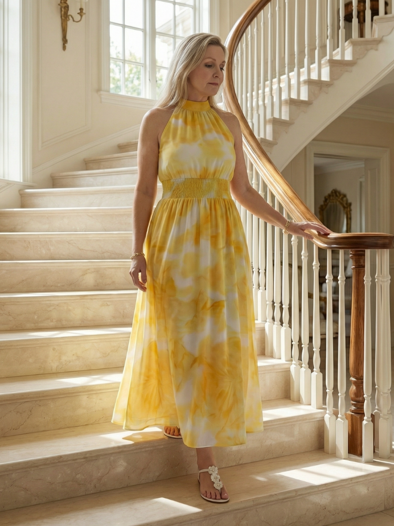 Aurora Valencia | Gathered Halter Midi Dress