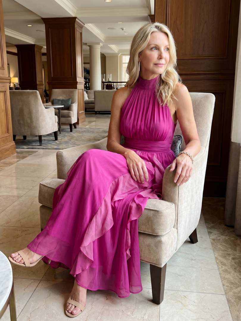 Aurora Valencia | High Neck Gathered Ruffle Layers Maxi Dress