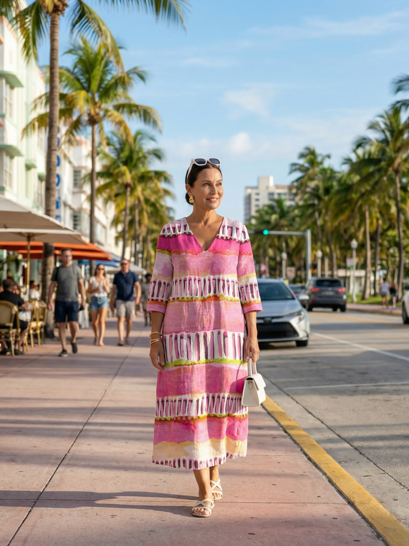 Aurora Valencia | Easy Flow Patterned Stripe Midi Dress