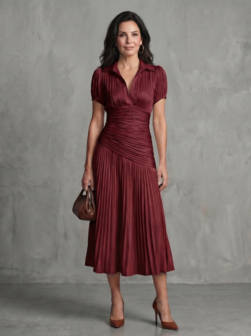Aurora Valencia  | Pleated Waistline Stripe Midi Dress