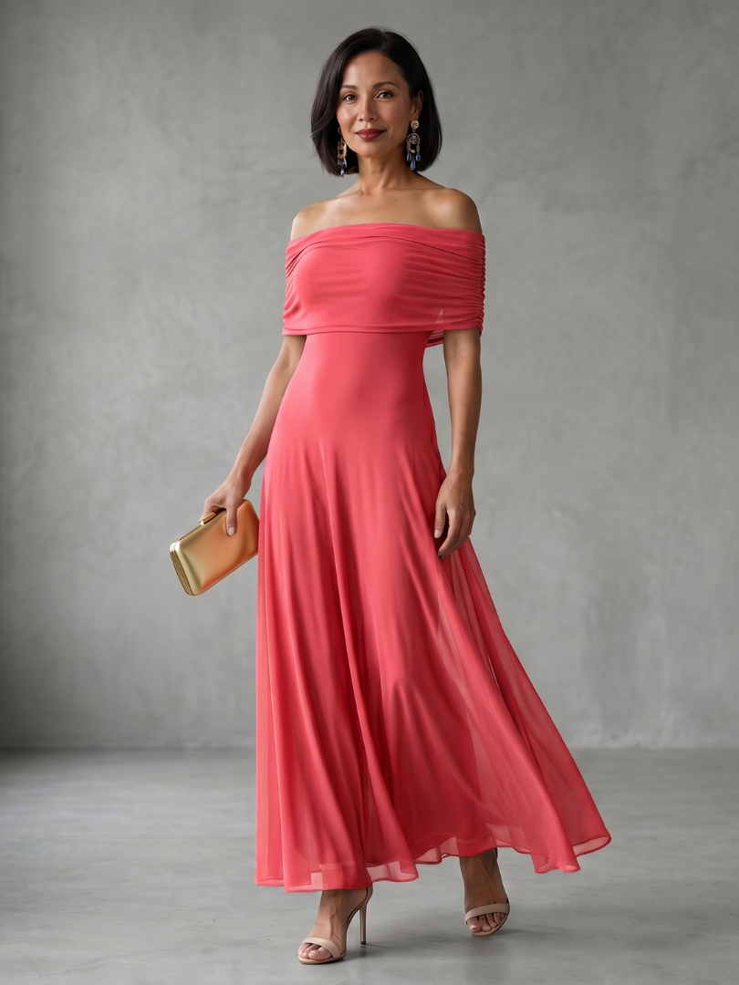 Aurora Valencia | Off Shoulder Draped Midi Dress