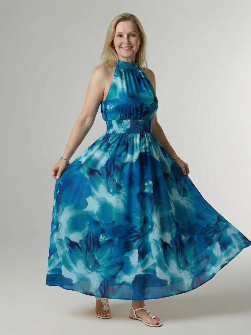 Aurora Valencia | Gathered Halter Midi Dress