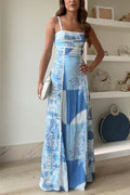 Aurora Valencia  | Ric Rac Strap Bow Back Printed Maxi Dress