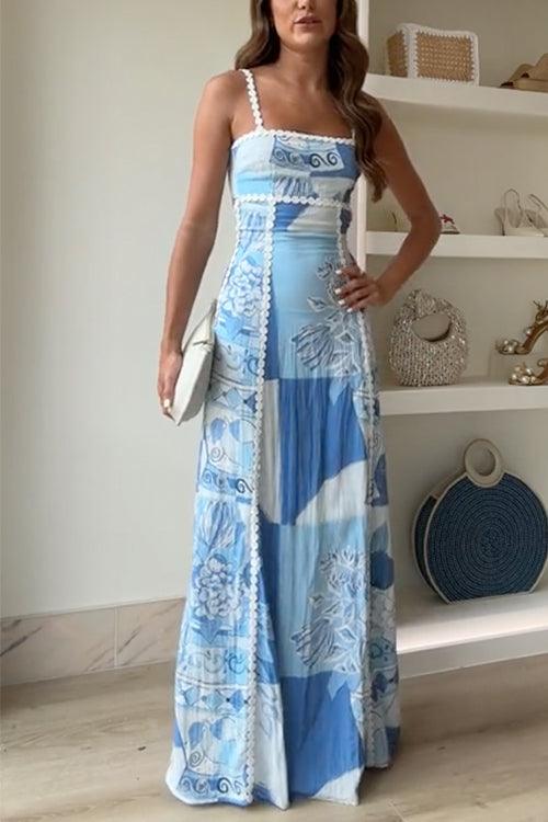 Aurora Valencia  | Ric Rac Strap Bow Back Printed Maxi Dress