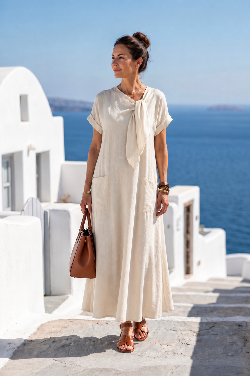 Aurora Valencia | Round Neck Short Sleeve Pocket Maxi Dress