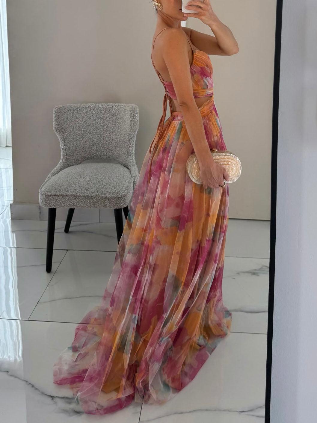 Aurora Valencia | Painted Floral Print V-Neck Maxi Dress