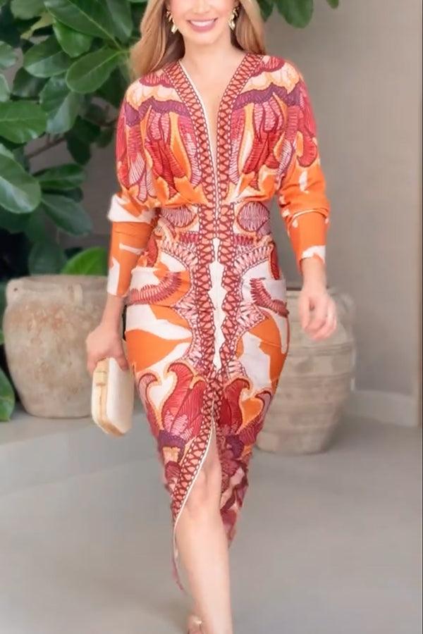 Aurora Valencia | Sun Escape Unique Print Dolman Midi Dress