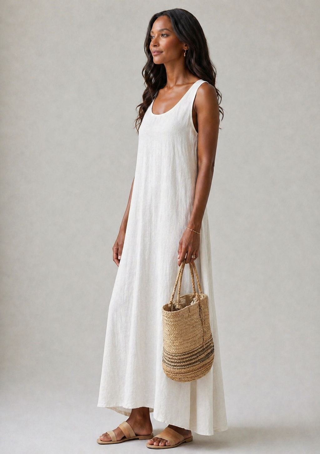 Aurora Valencia | Sleeveless Round Neck Relaxed Midi Dress