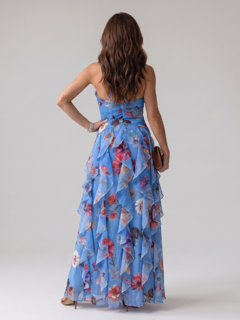 Aurora Valencia | Halter Neck Ruched Bodice Floral Maxi Dress