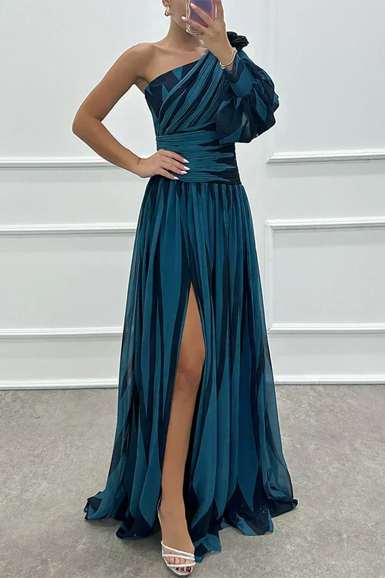Aurora Valencia |Elegant Striped Maxi Dress with One Shoulder