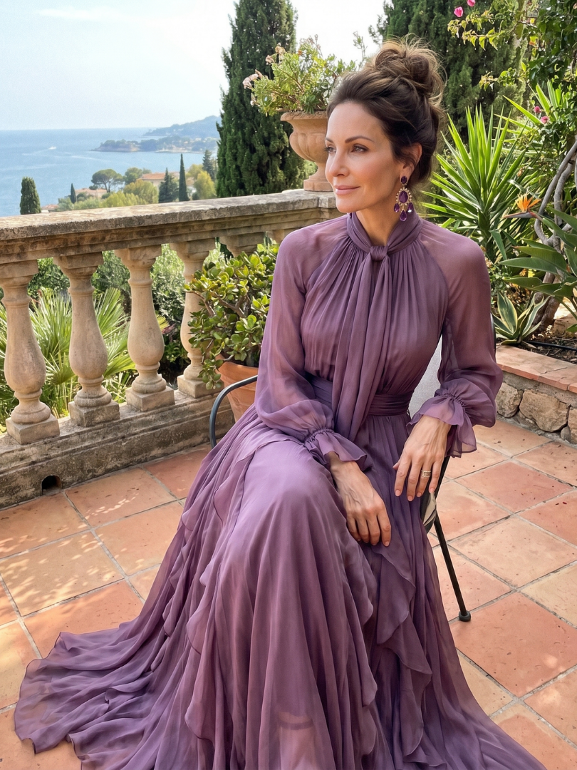 Aurora Valencia | Tie Neck Ruffle Tiered Maxi Dress
