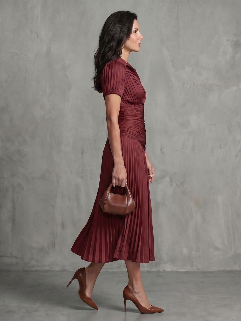 Aurora Valencia | Pleated Waistline Stripe Midi Dress