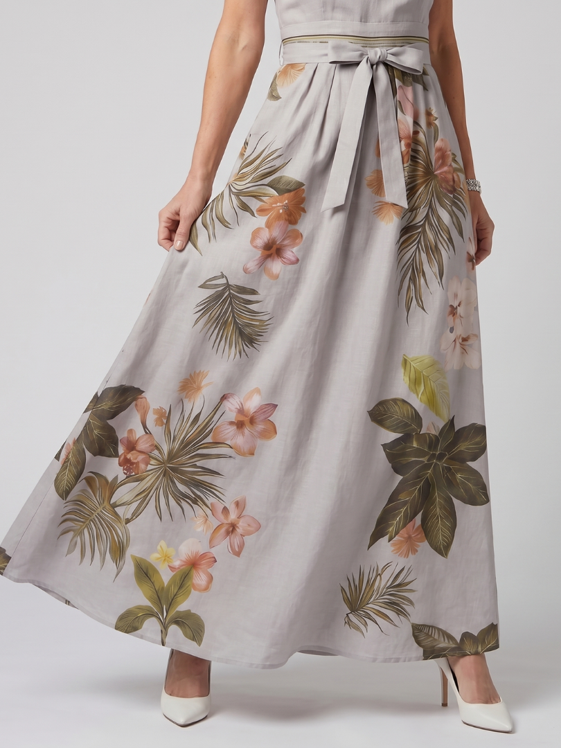 Aurora Valencia | Draped Halter Botanical Panel Maxi Dress