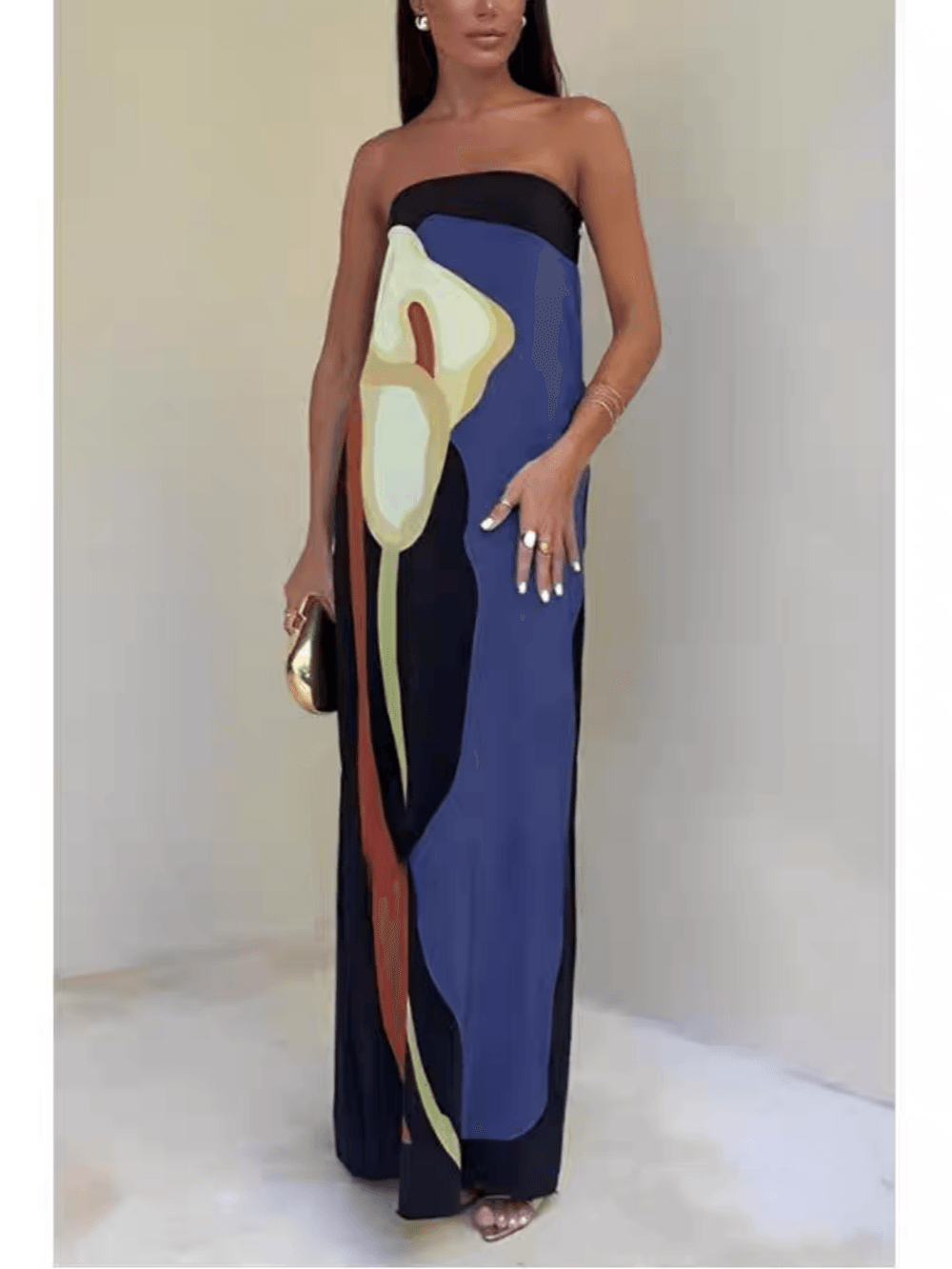 Aurora Valencia | Coastal Chic Strapless Printed Maxi Party Dress