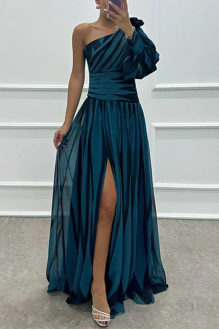 Aurora Valencia |Elegant Striped Maxi Dress with One Shoulder