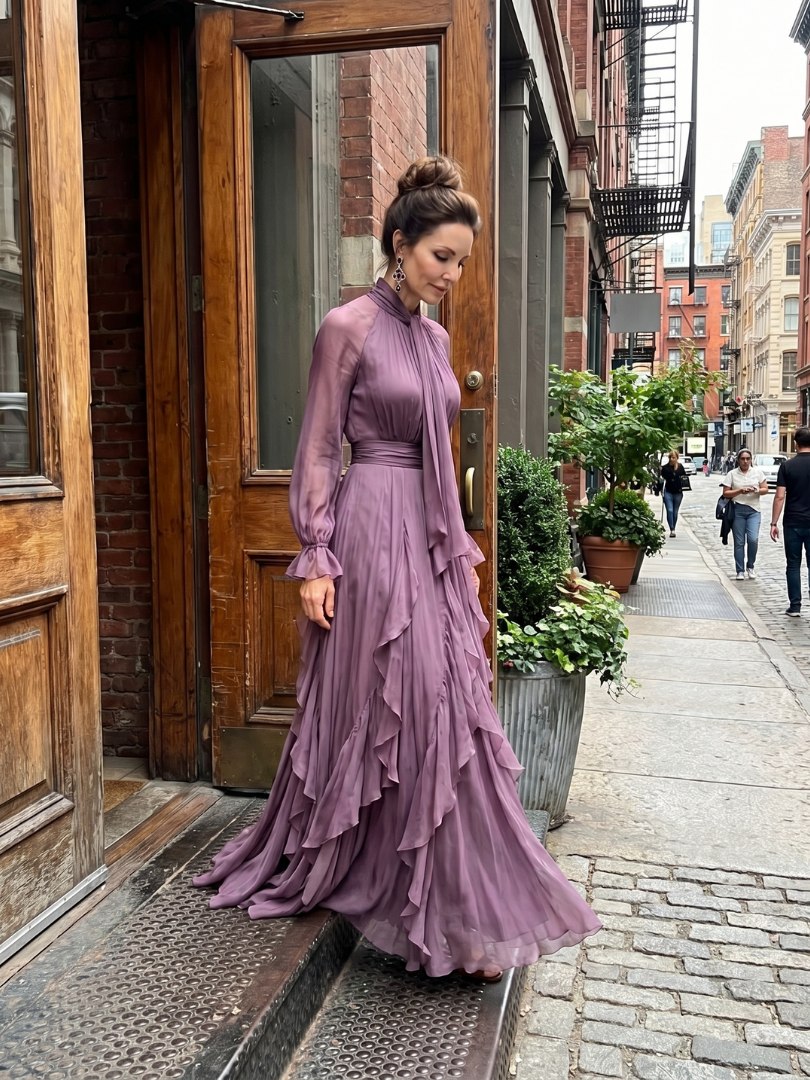 Aurora Valencia | Tie Neck Ruffle Tiered Maxi Dress