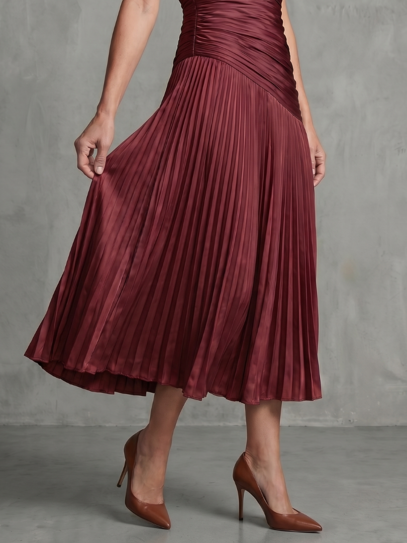 Aurora Valencia  | Pleated Waistline Stripe Midi Dress