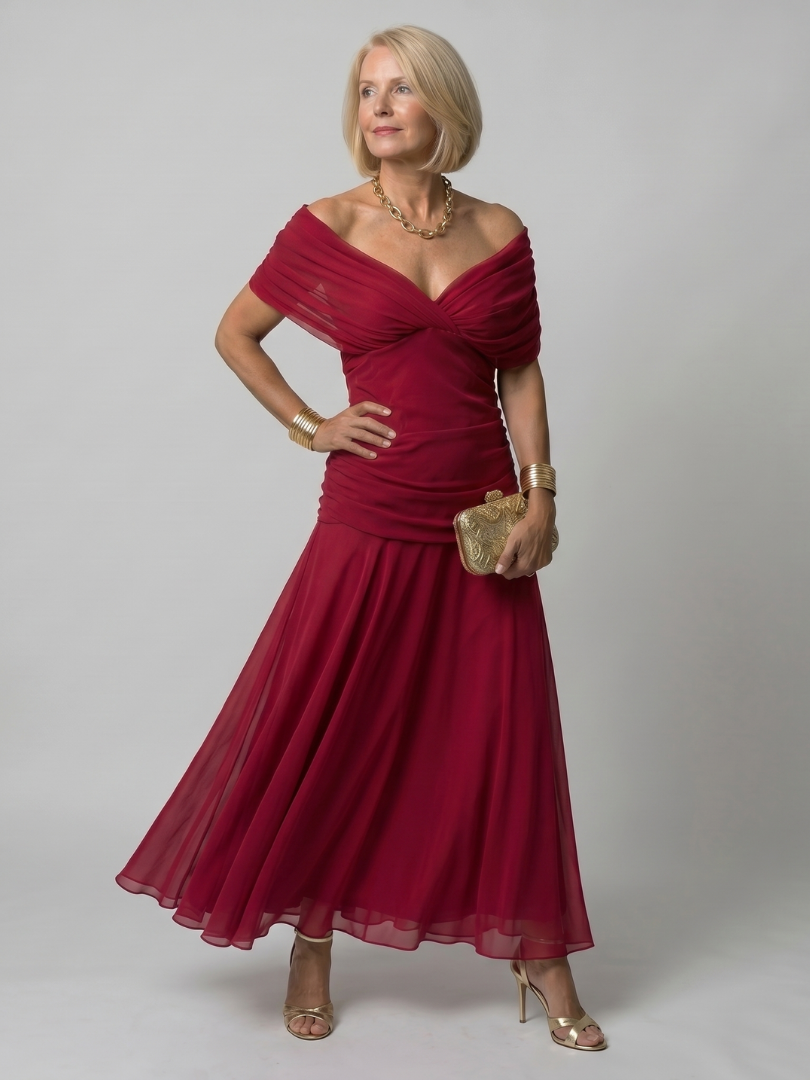 Aurora Valencia | Off Shoulder Flow Midi Dress