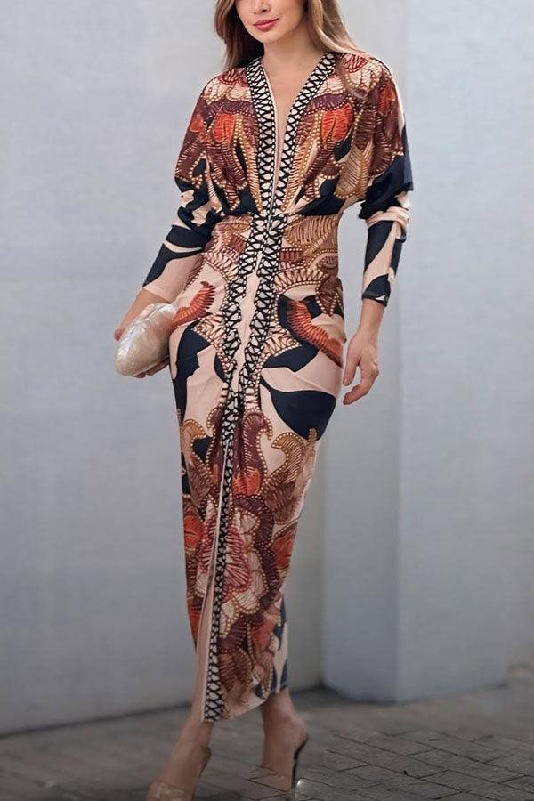 Aurora Valencia | Sun Escape Unique Print Dolman Midi Dress