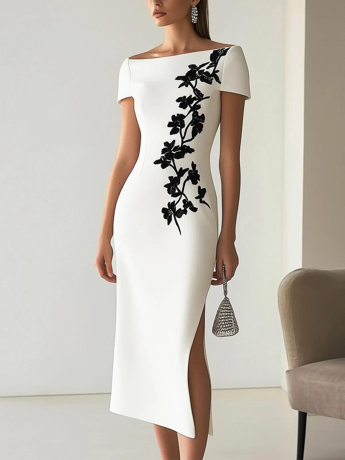 Aurora Valencia | Chic Floral Print Boat Neck Midi Dress Outfit