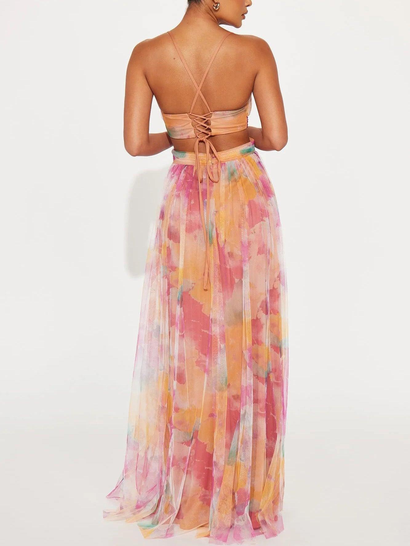 Aurora Valencia | Painted Floral Print V-Neck Maxi Dress