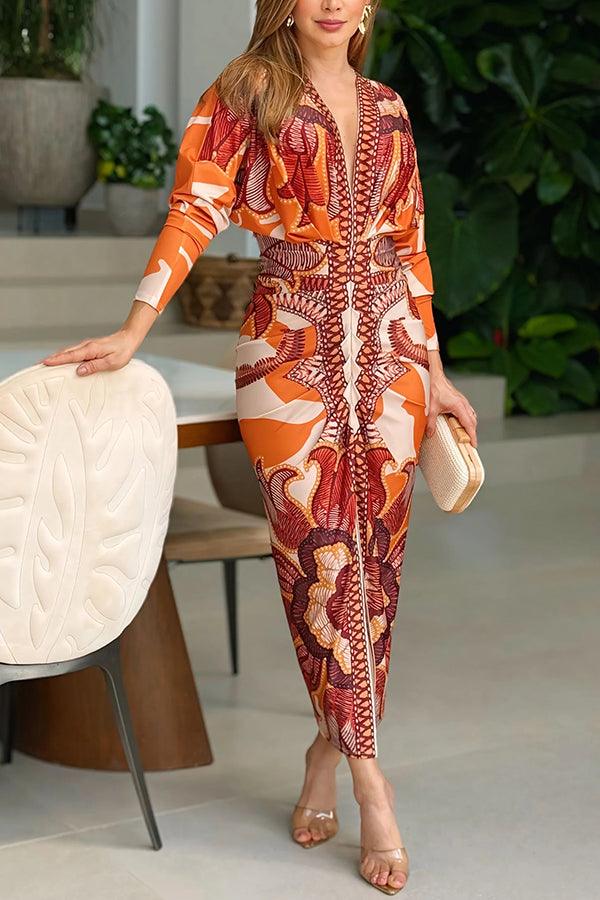 Aurora Valencia | Sun Escape Unique Print Dolman Midi Dress