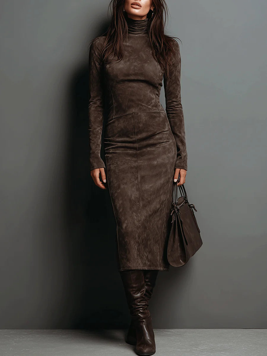 Aurora Valencia | Long Sleeve Suede Midi Dress
